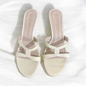 NWT! Stuart Weitzman Soirée 75 Heeled Sandal in Cream Leather
